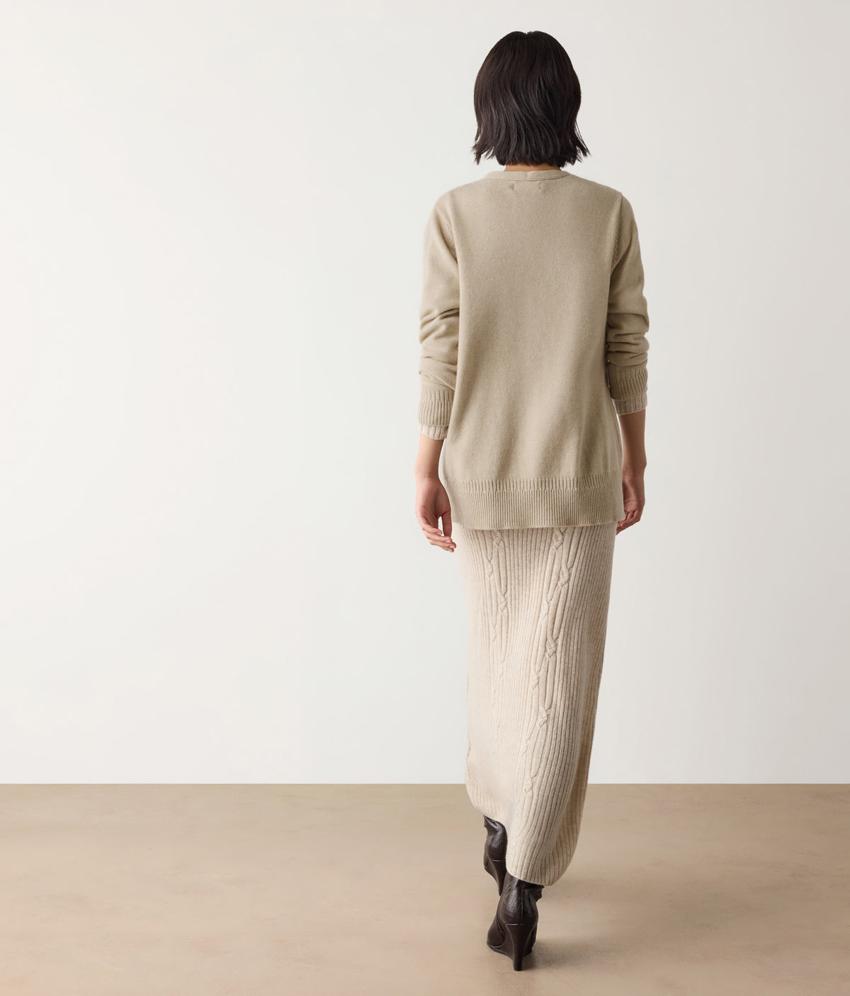 Form Varied-Rib Cashmere Cardigan with Slits in MELANGE ROPE, view 3