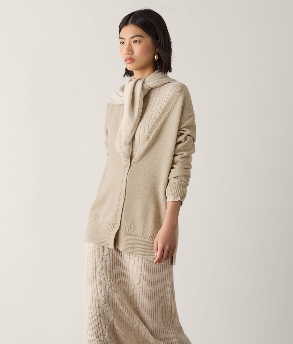 Form Varied-Rib Cashmere Cardigan with Slits in MELANGE ROPE, view 5