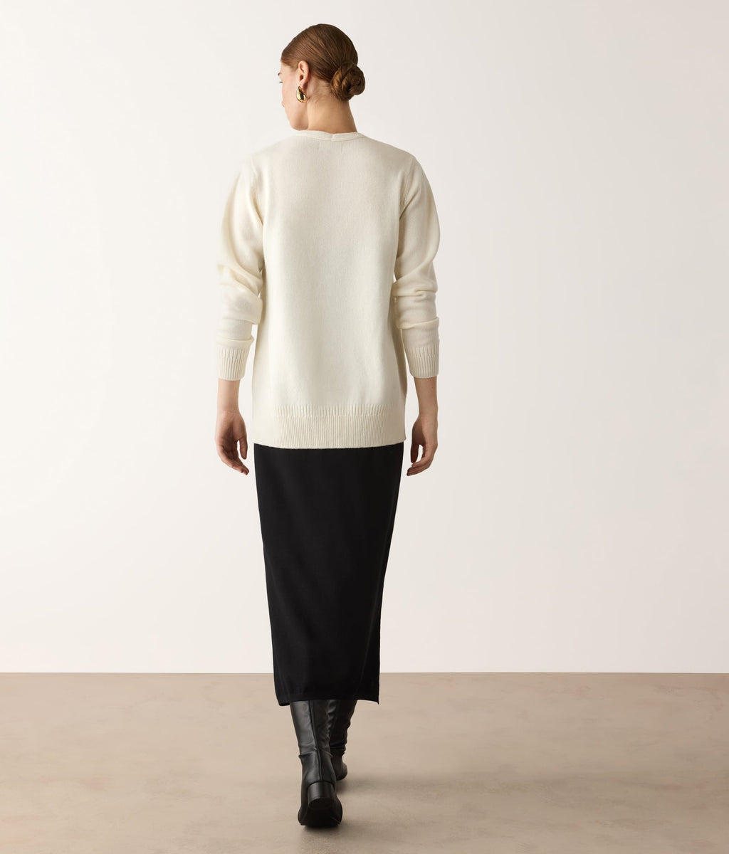 Form Varied-Rib Cashmere Cardigan with Slits in Bow, view 3