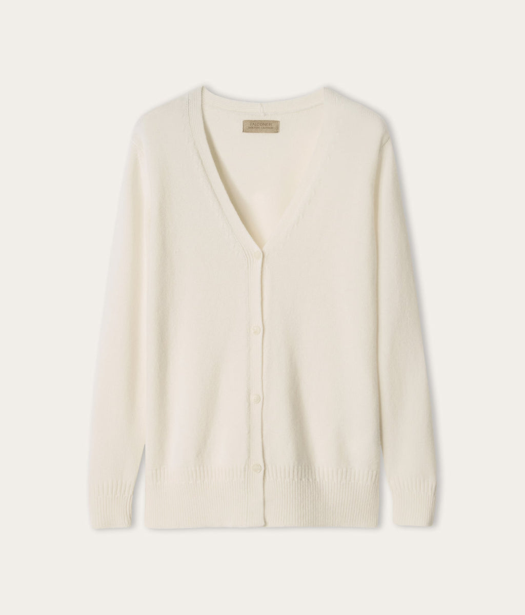 Form Varied-Rib Cashmere Cardigan with Slits in Bow, view 6