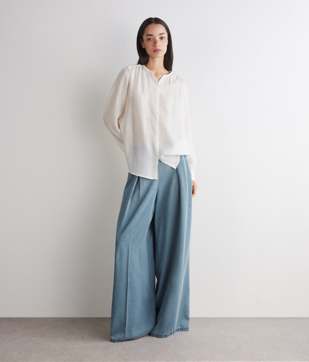 Column Embossed Silk and Cotton Muslin Blouse in Bow, primary view