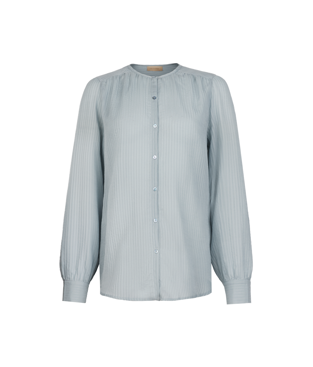 Column Embossed Silk and Cotton Muslin Blouse in Aquamarine, view 5
