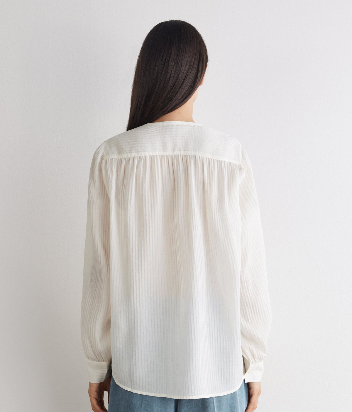 Column Embossed Silk and Cotton Muslin Blouse in Bow, view 3