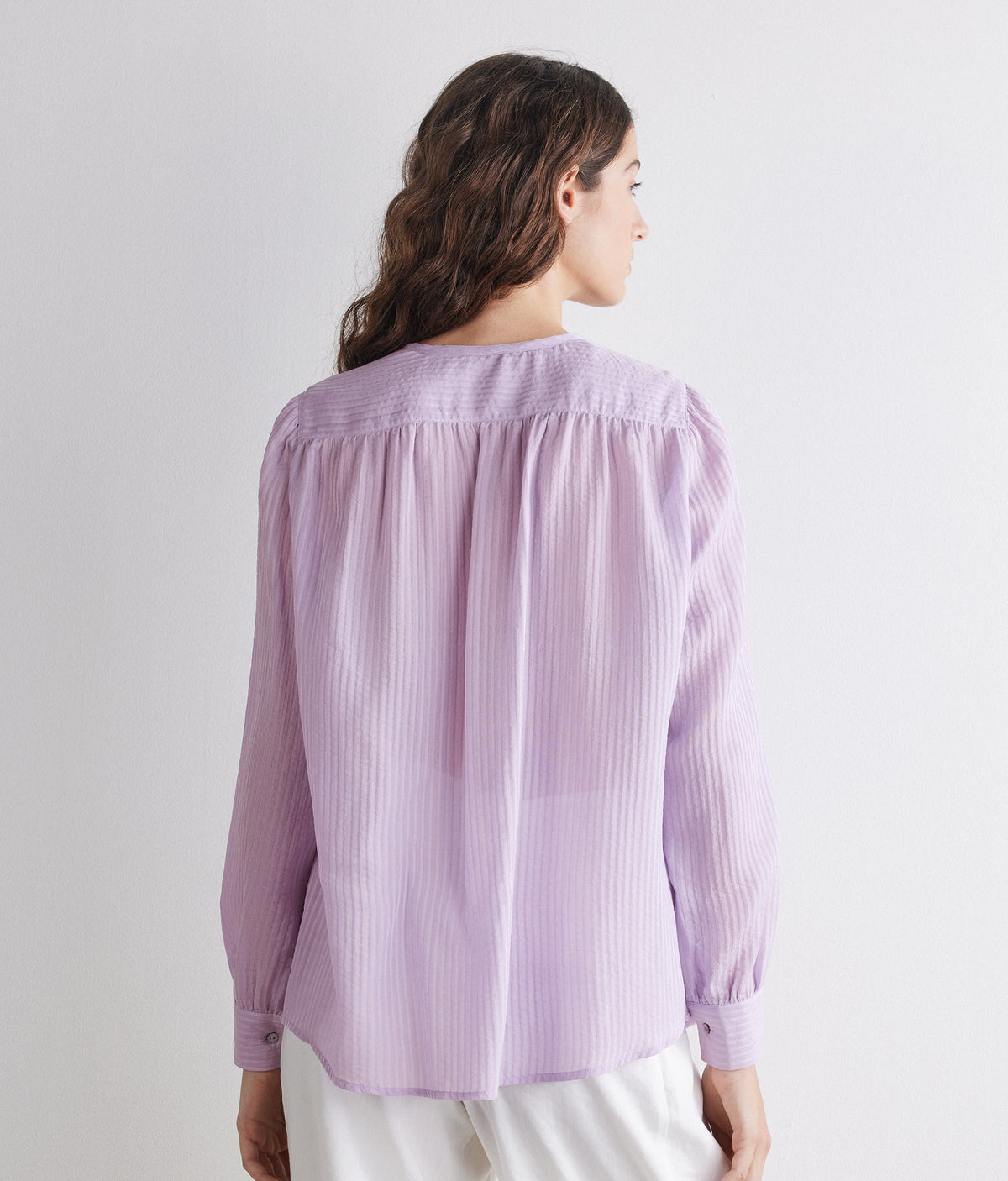Column Embossed Silk and Cotton Muslin Blouse in Provence, view 3