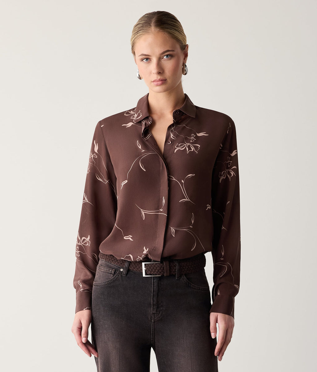 Drift Printed Silk Collared Shirt in FLOREAL WOOD, view 2