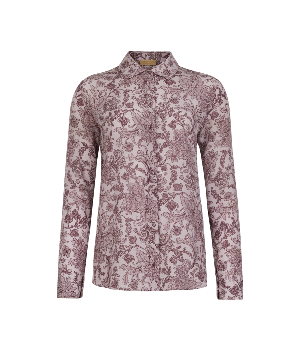 Drift Printed Silk Collared Shirt in Rosè Botanical embroidery, view 5