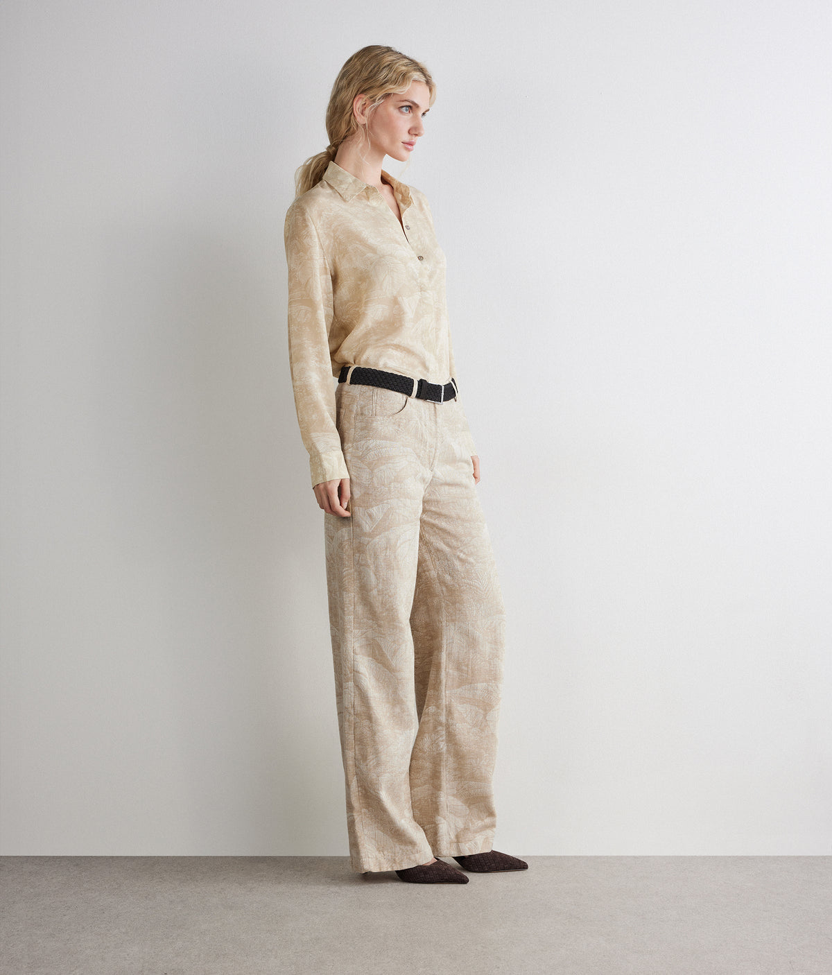 Drift Printed Silk Collared Shirt in Cord jacquard, primary view