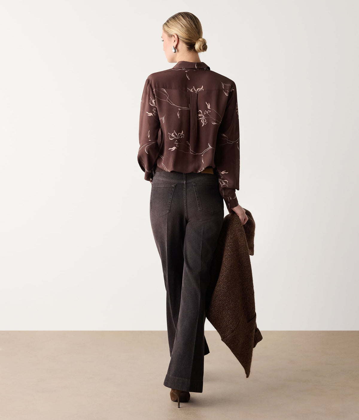 Drift Printed Silk Collared Shirt in FLOREAL WOOD, view 3