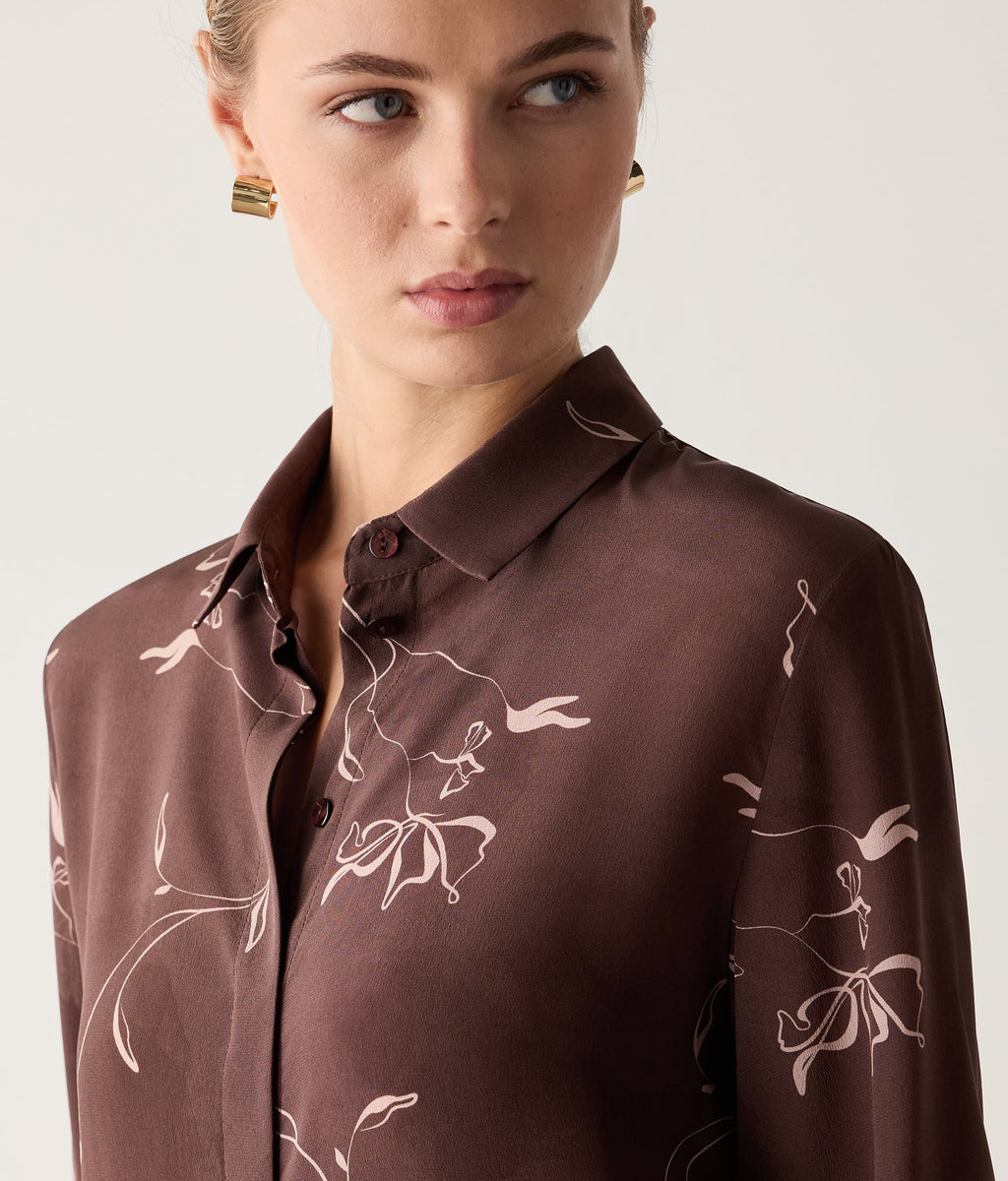 Drift Printed Silk Collared Shirt in FLOREAL WOOD, view 4