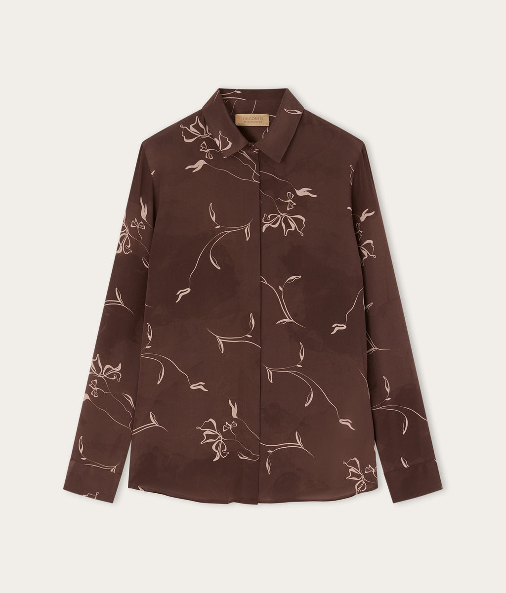 Drift Printed Silk Collared Shirt in FLOREAL WOOD, view 6