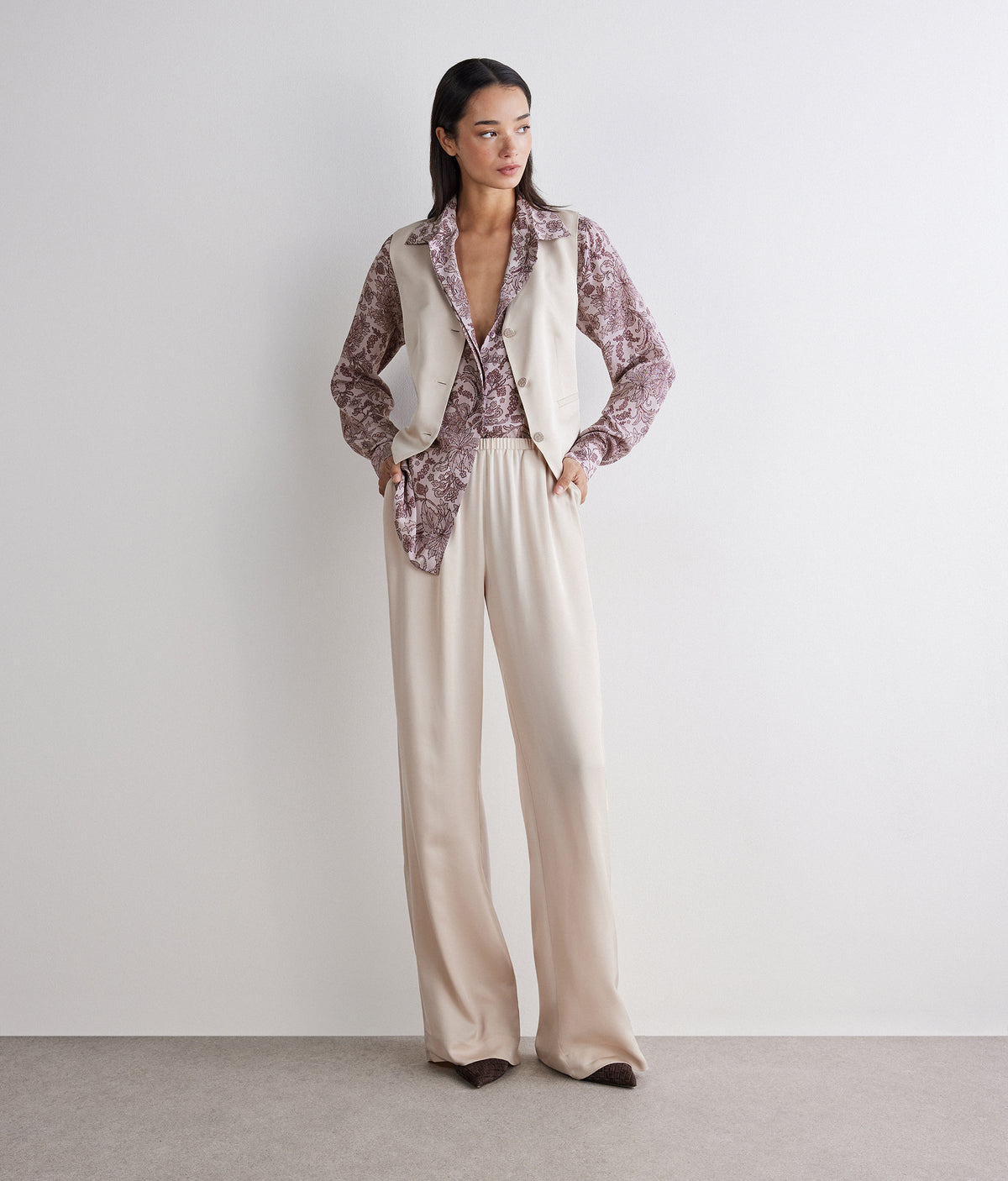 Drift Printed Silk Collared Shirt in Rosè Botanical embroidery, primary view