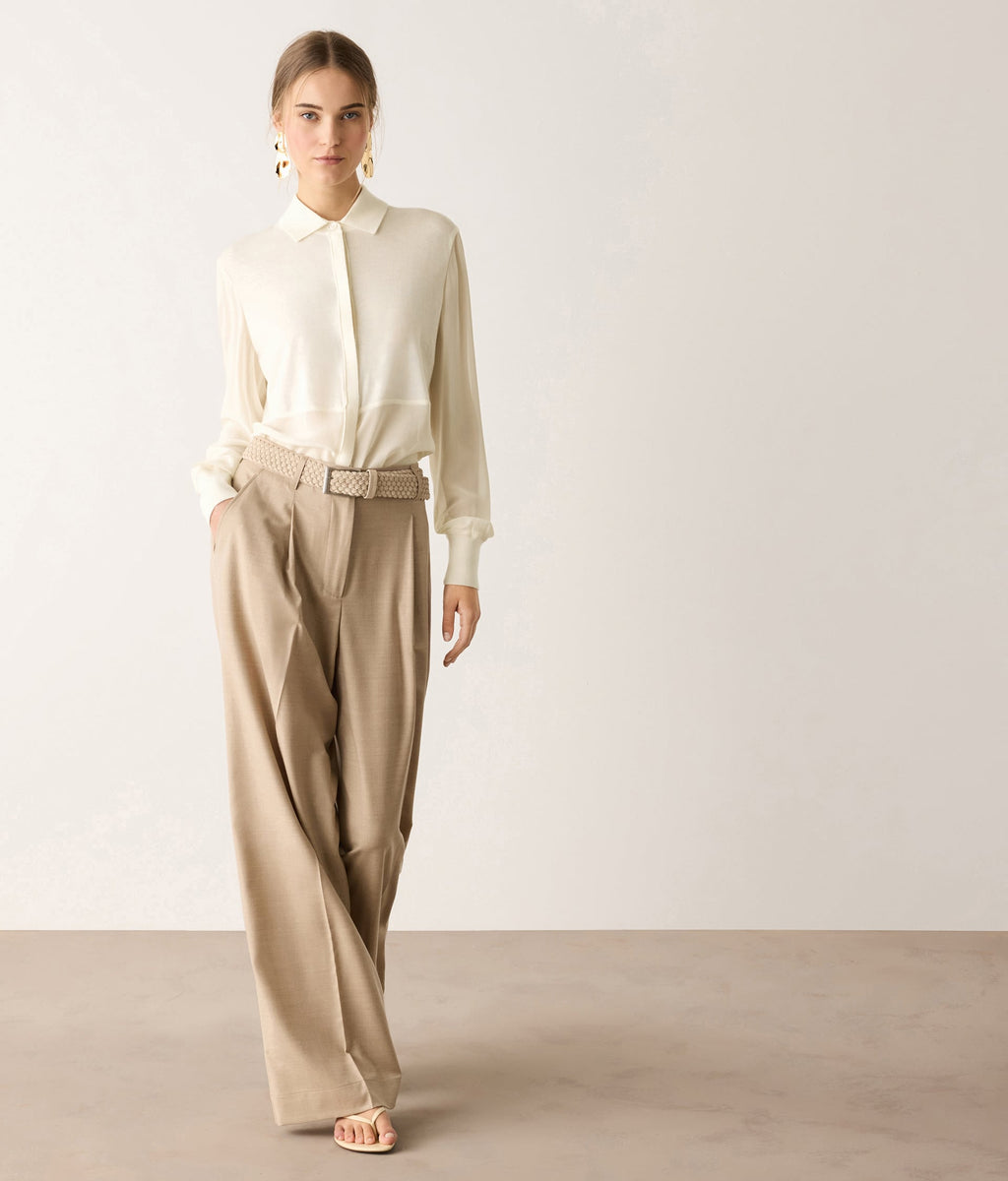 Column Silk Georgette and Cashmere Shirt in Bow, primary view