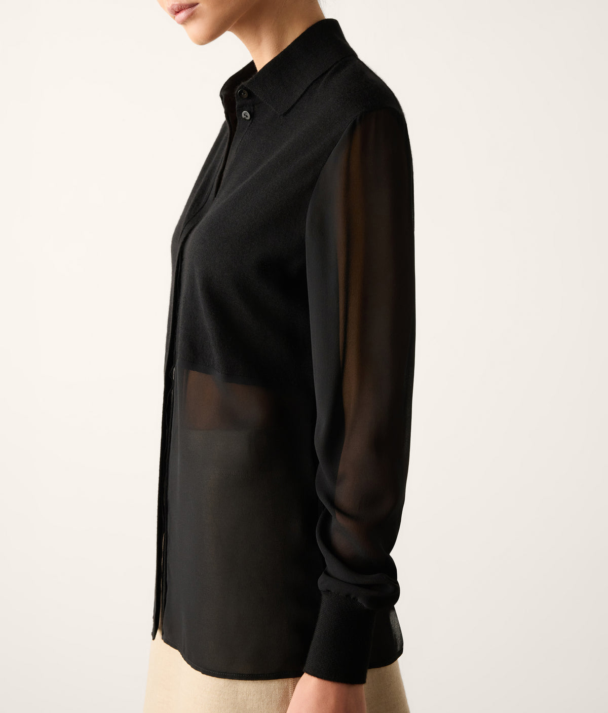 Column Silk Georgette and Cashmere Shirt in Black, view 4