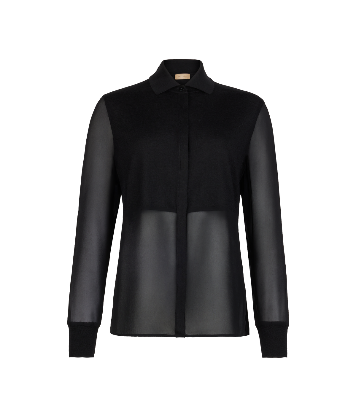 Column Silk Georgette and Cashmere Shirt in Black, view 6
