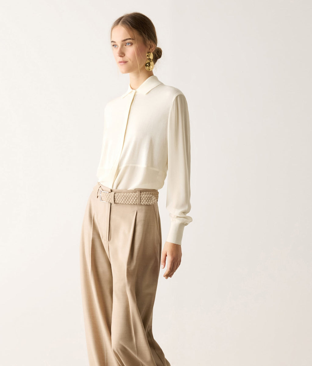 Column Silk Georgette and Cashmere Shirt in Bow, view 6