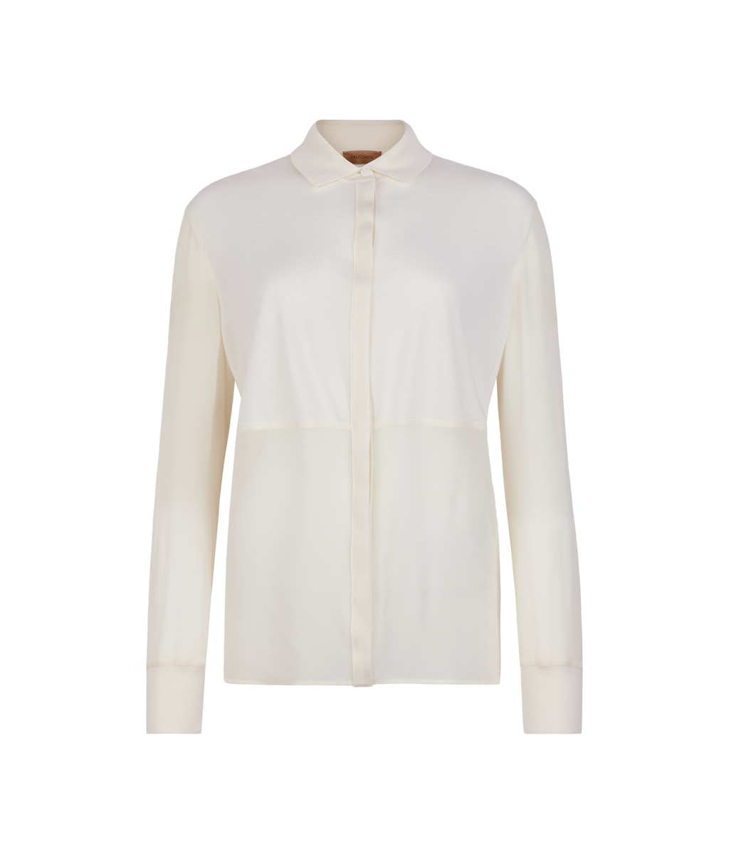Column Silk Georgette and Cashmere Shirt in Bow, view 7