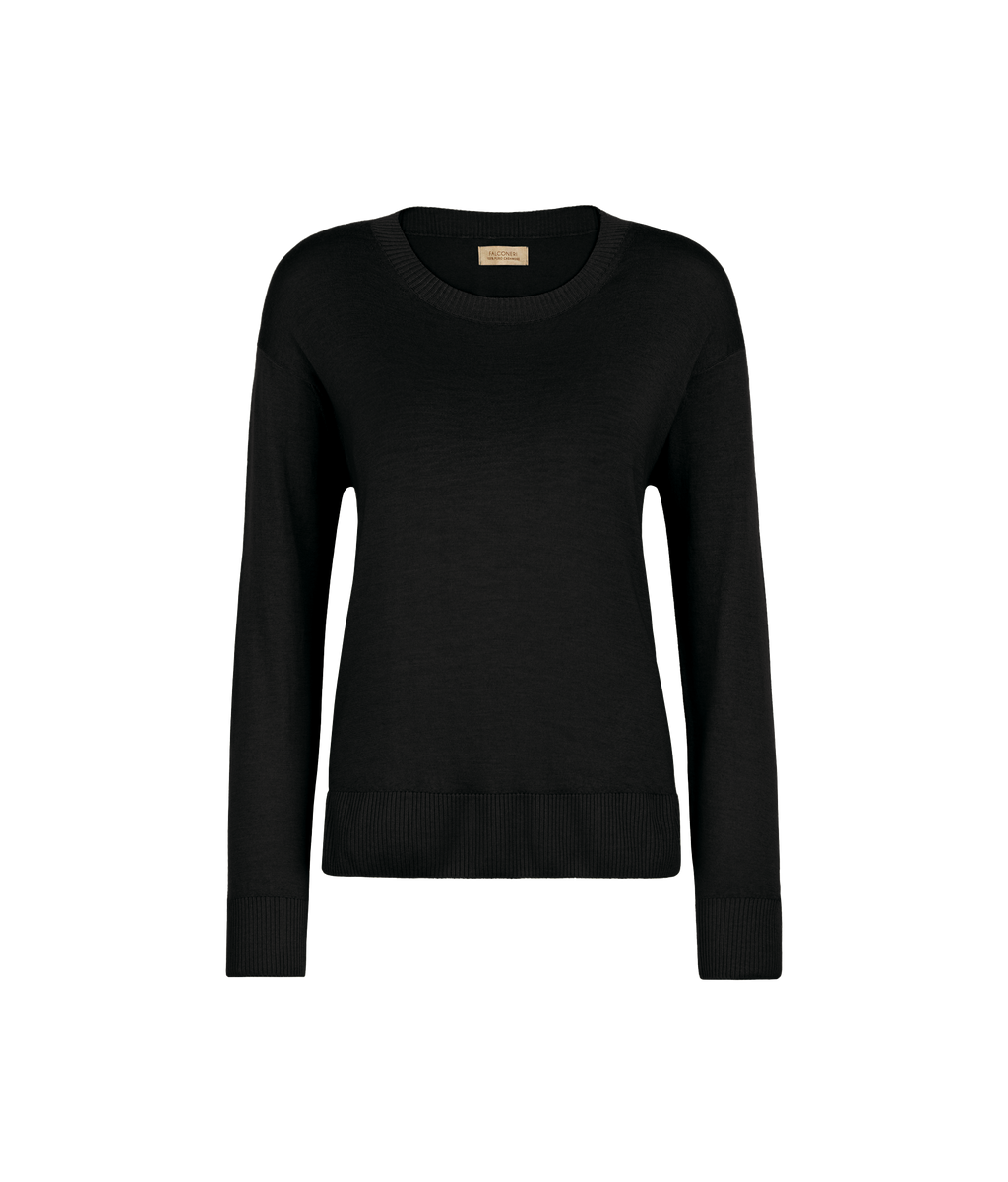 Frame Cashmere Crewneck Sweater with Slits in Black, view 5