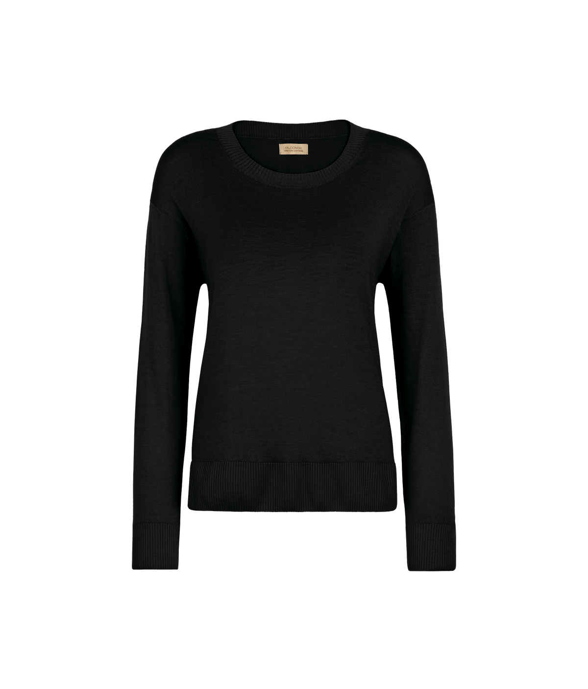 Frame Cashmere Crewneck Sweater with Slits in Black, view 5
