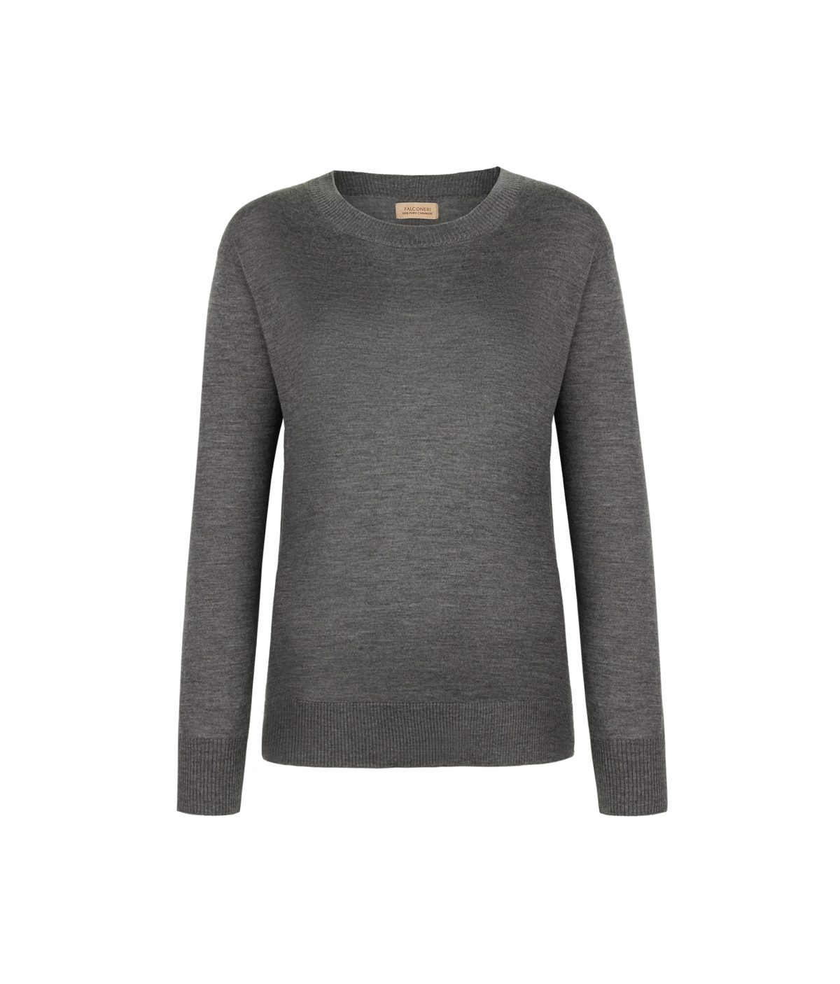 Frame Cashmere Crewneck Sweater with Slits in Dark Grey Melange, view 5