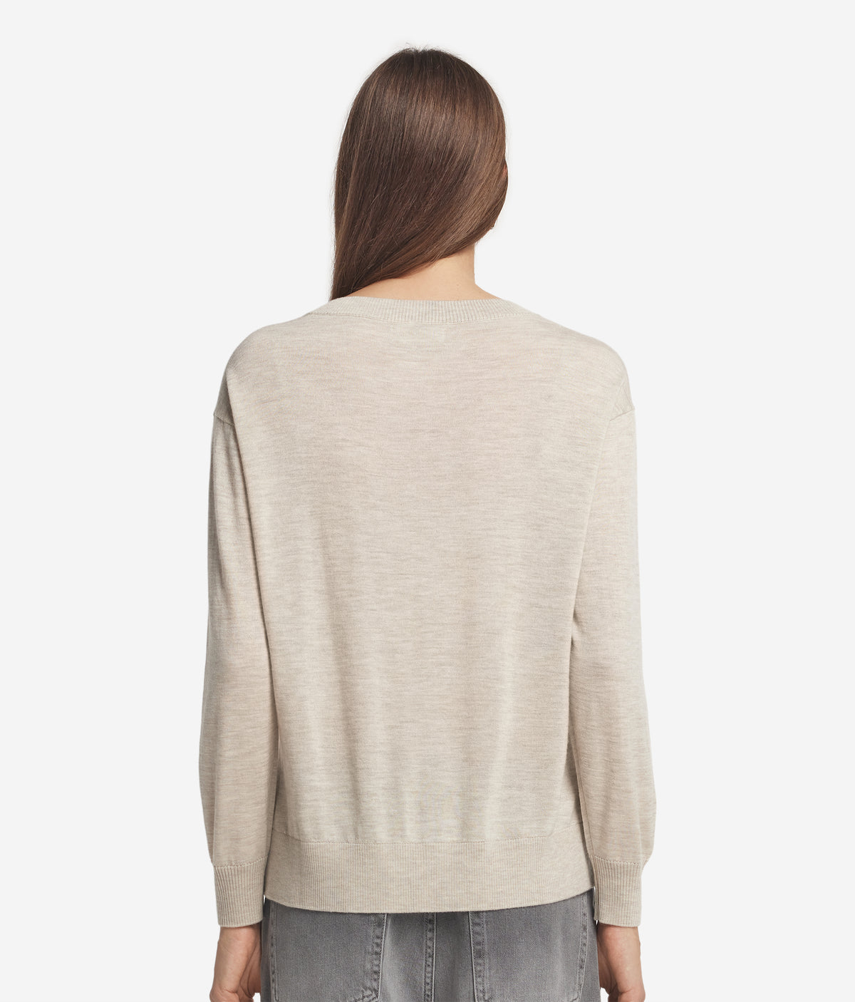 Frame Cashmere Crewneck Sweater with Slits in Stone, view 3