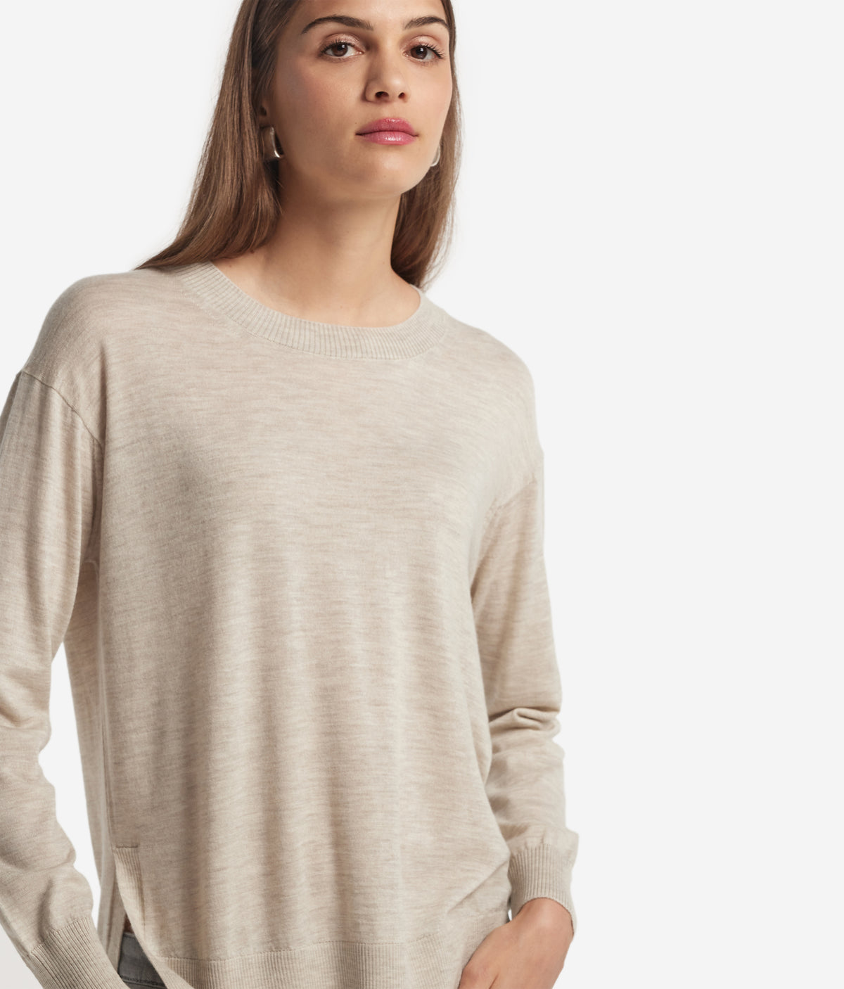 Frame Cashmere Crewneck Sweater with Slits in Stone, view 4