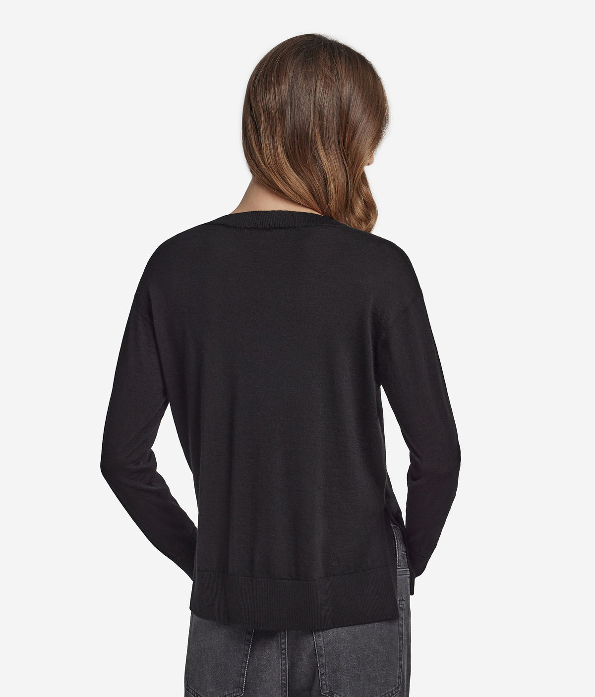 Frame Cashmere Crewneck Sweater with Slits in Black, view 3