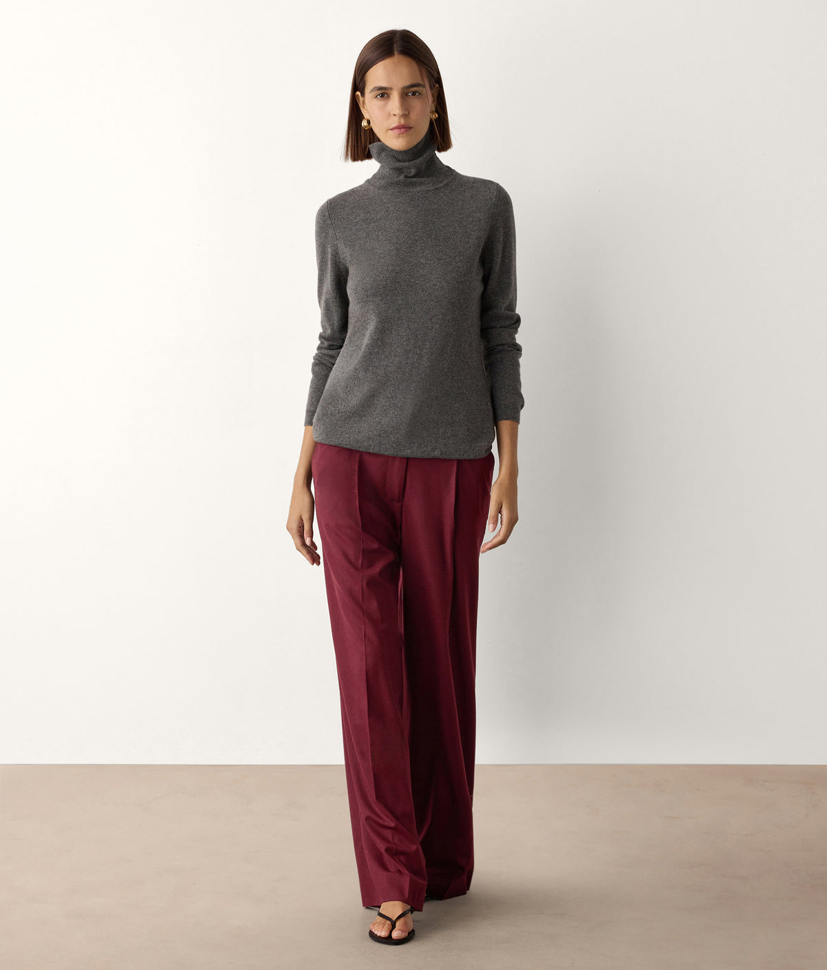 Fold Wool Wide-Leg Pleated Pants in Cherry Red, primary view