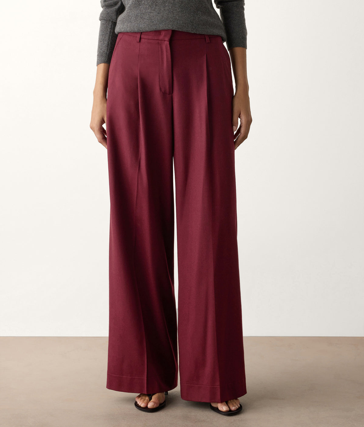 Fold Wool Wide-Leg Pleated Pants in Cherry Red, view 2