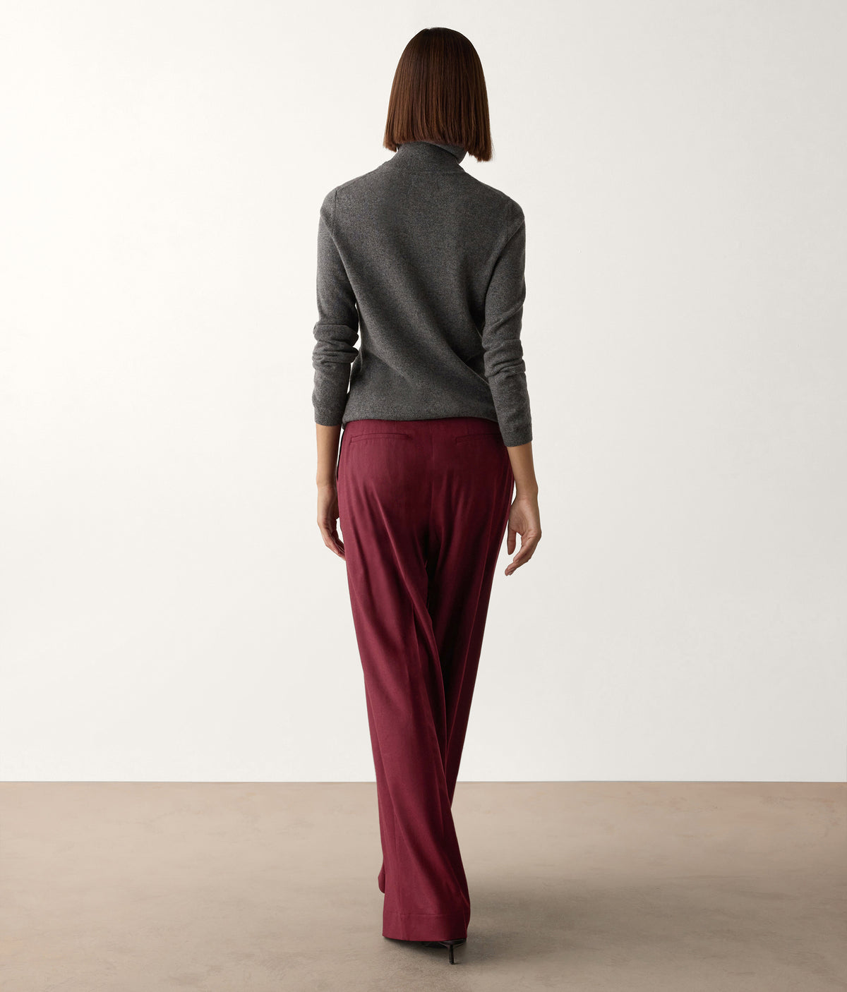 Fold Wool Wide-Leg Pleated Pants in Cherry Red, view 3