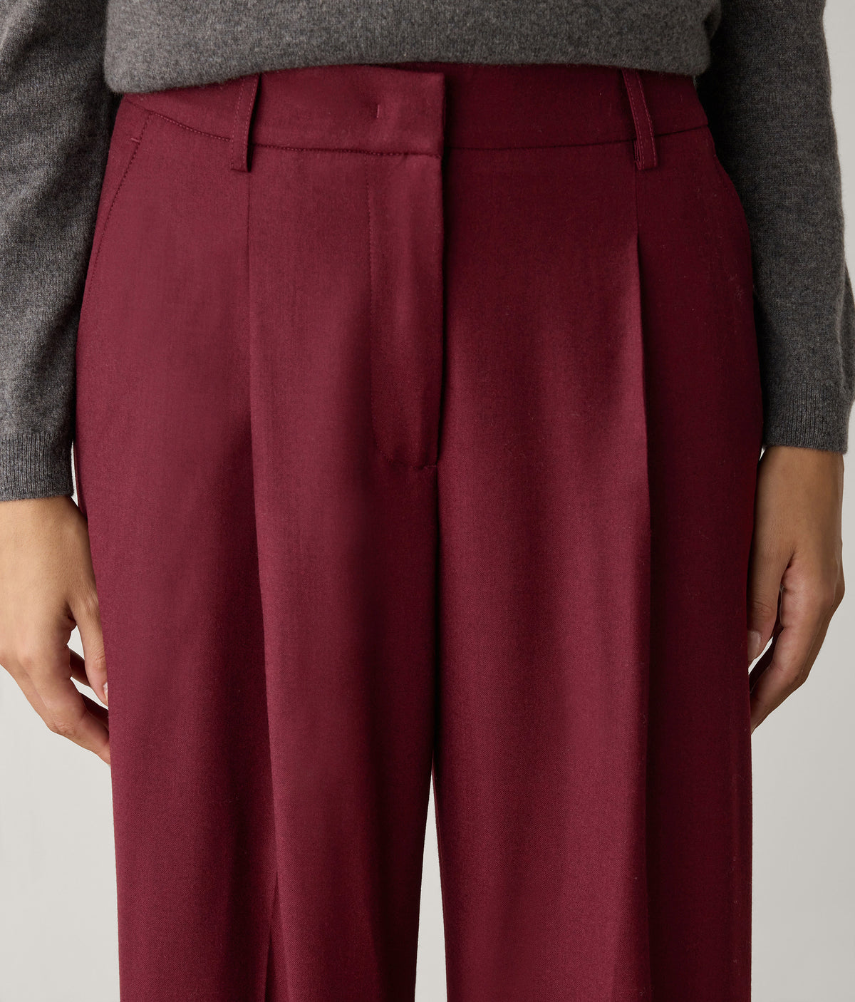 Fold Wool Wide-Leg Pleated Pants in Cherry Red, view 4