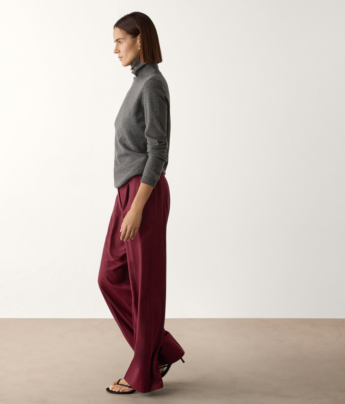 Fold Wool Wide-Leg Pleated Pants in Cherry Red, view 5