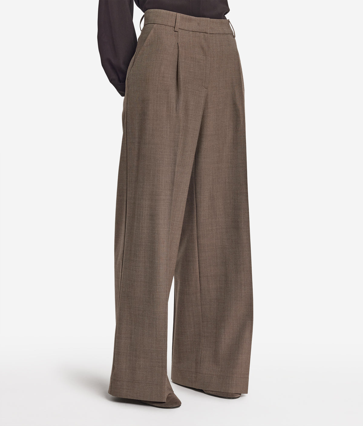 Fold Wool Wide-Leg Pleated Pants in Tortora Melange, view 2