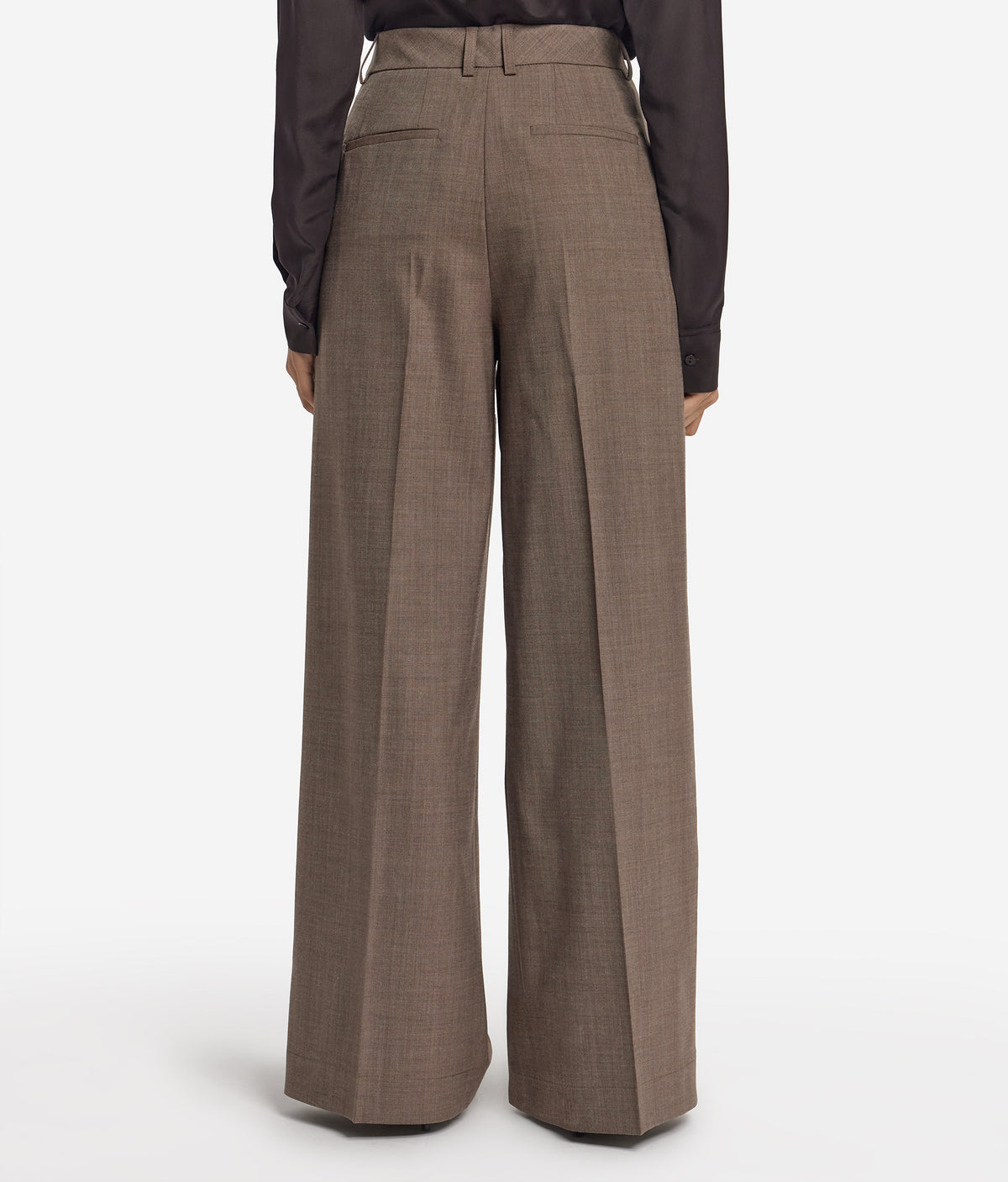 Fold Wool Wide-Leg Pleated Pants in Tortora Melange, view 3