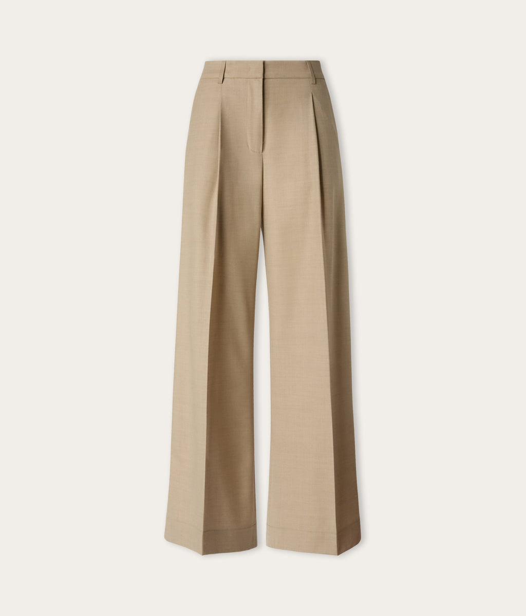 Fold Wool Wide-Leg Pleated Pants in Beige Corda, view 6