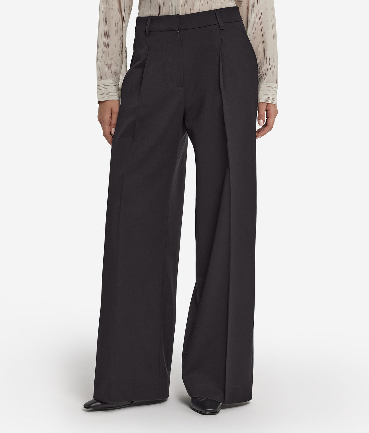 Fold Wool Wide-Leg Pleated Pants in Black, view 2