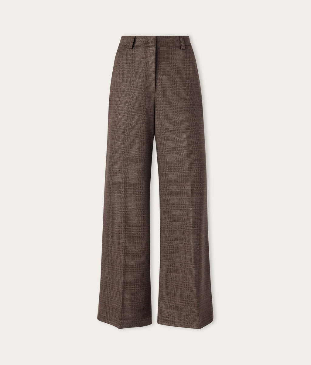 Frame Houndstooth Wool Jersey Straight-Leg Pants in GRANO DARK, view 6