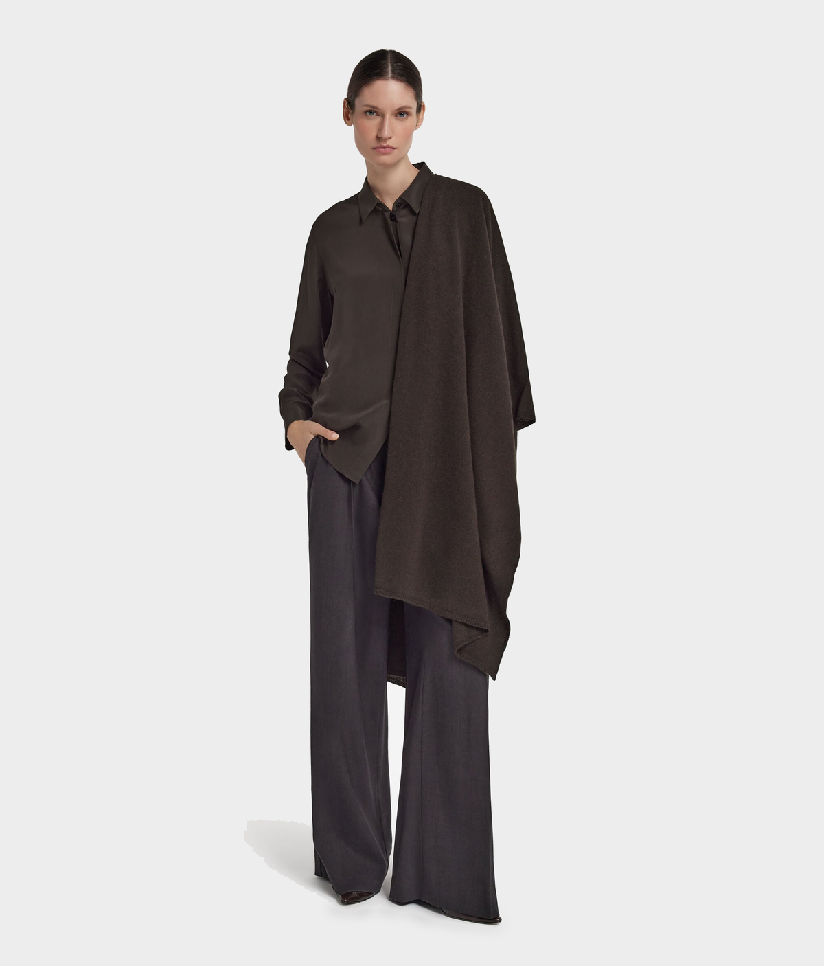 Cashmere Shawl in Dark Chocolate Melange, primary view