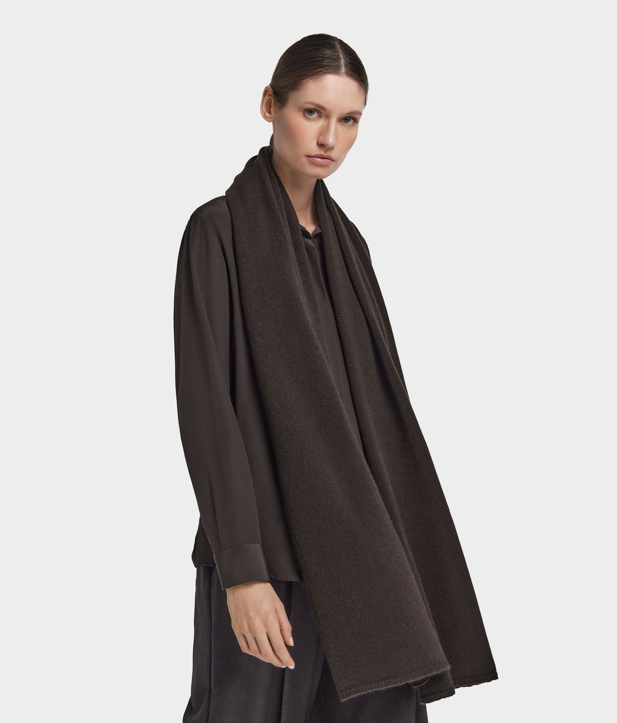 Cashmere Shawl in Dark Chocolate Melange, view 3