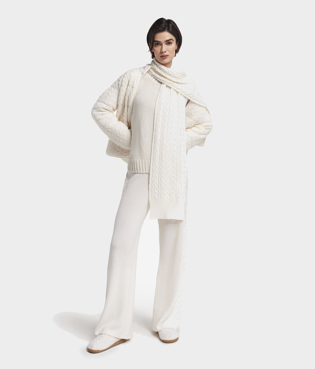 Ultrasoft Cashmere Cable-Knit Scarf in Bow, primary view