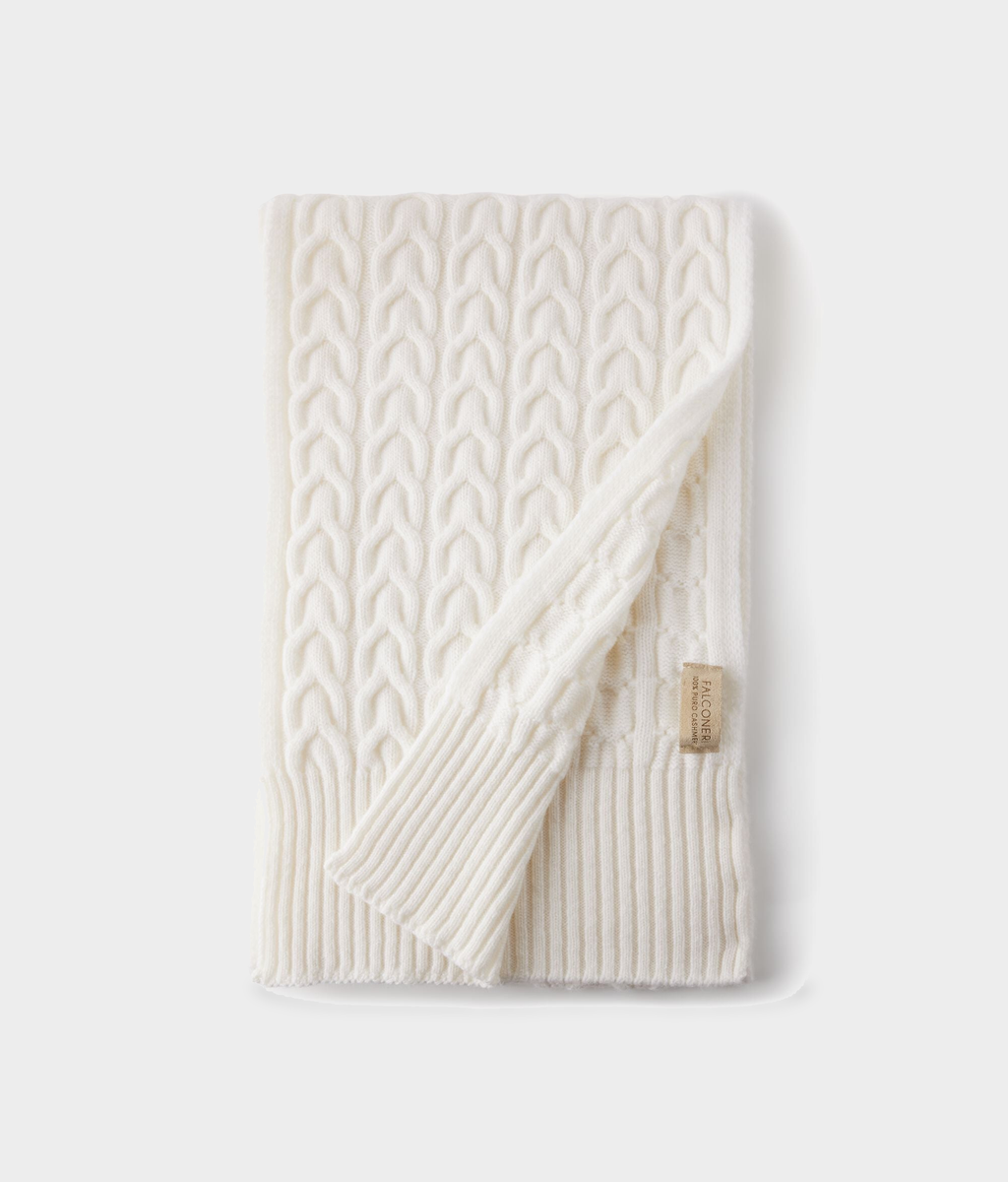 Ultrasoft Cashmere Cable-Knit Scarf in Bow, view 2