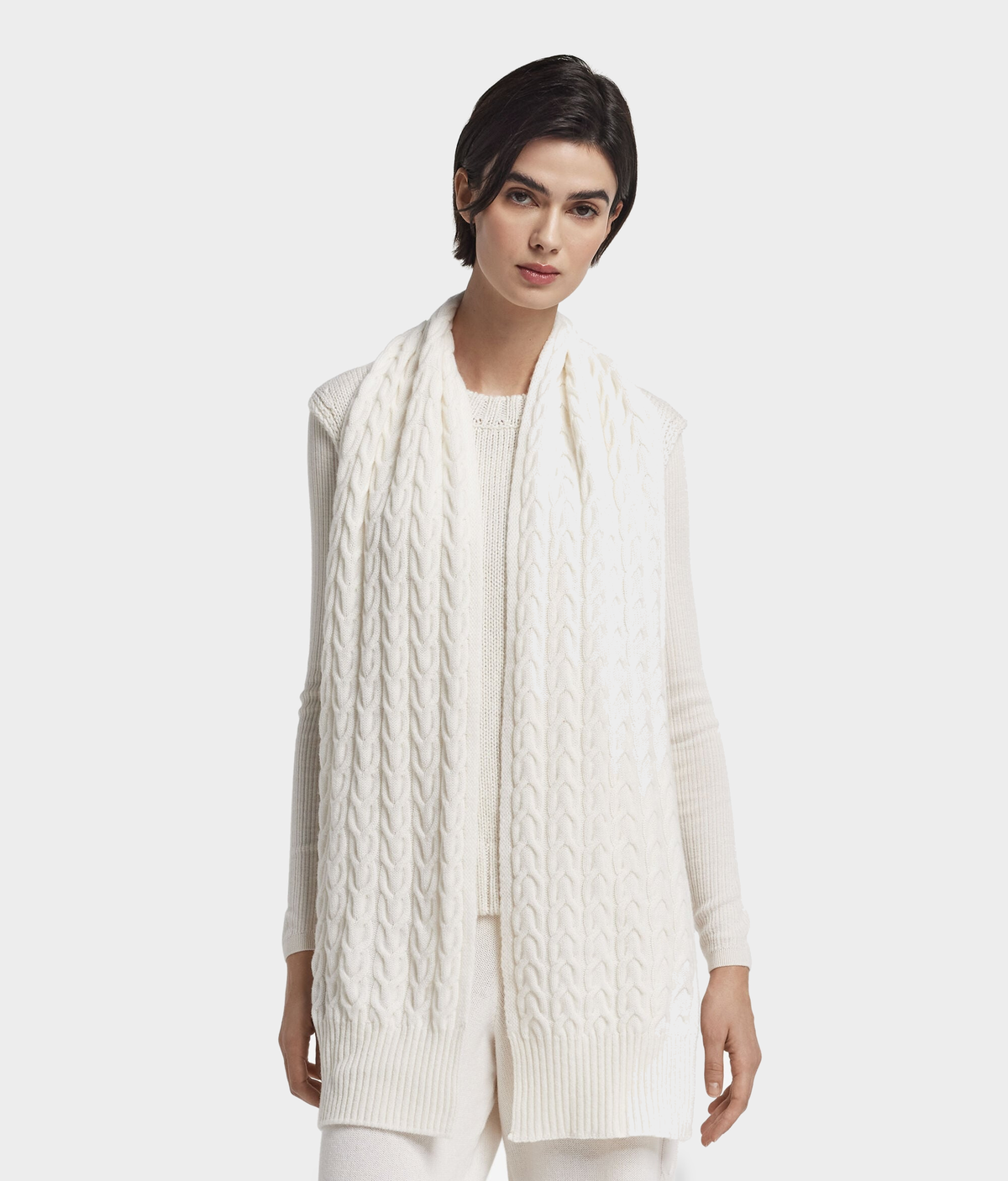 Ultrasoft Cashmere Cable-Knit Scarf in Bow, view 3