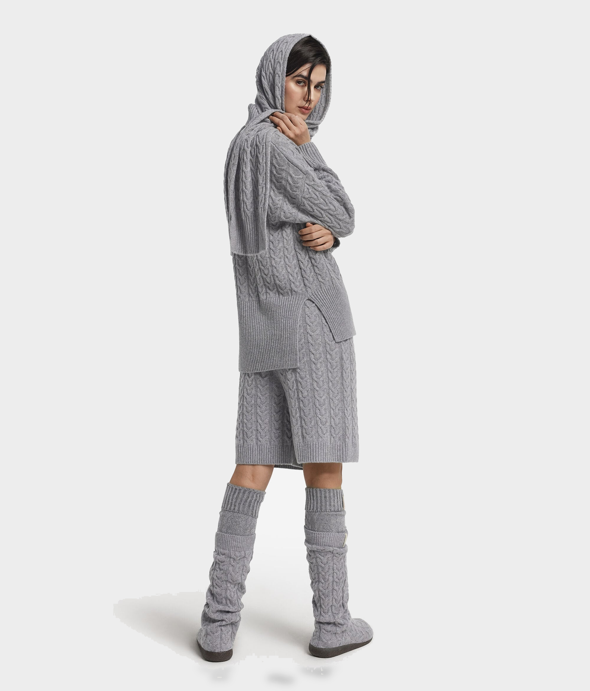 Ultrasoft Cashmere Cable-Knit Scarf in Gray Heather, primary view