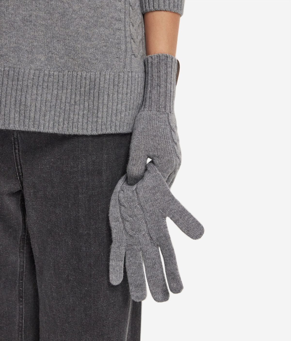 Ultrasoft Cashmere Cable-Knit Gloves in Gray Heather, view 3
