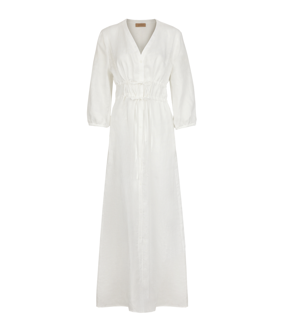 Form Linen Midi Dress with Drawstring Waist in White, view 5
