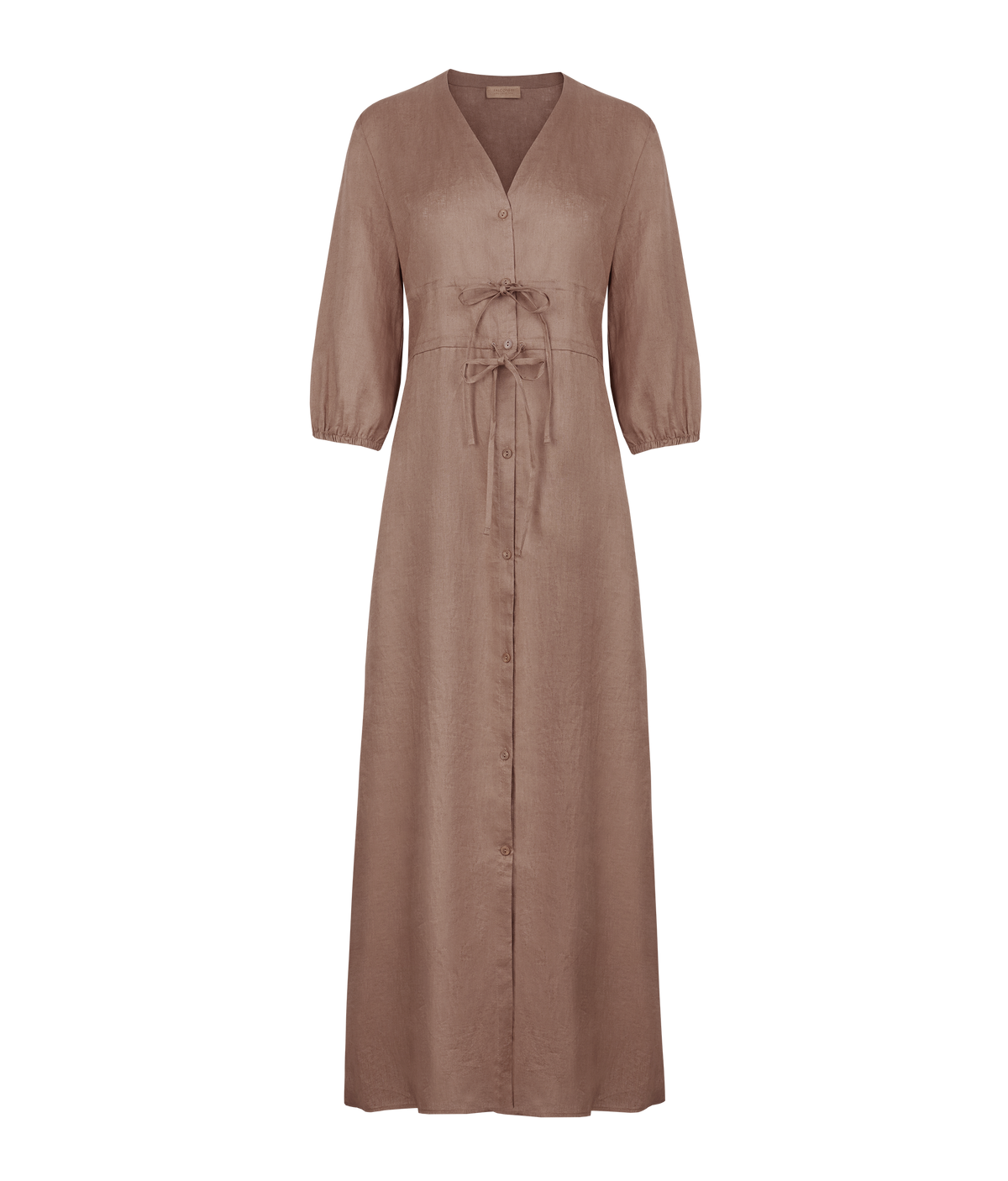 Form Linen Midi Dress with Drawstring Waist in WHEAT, view 5