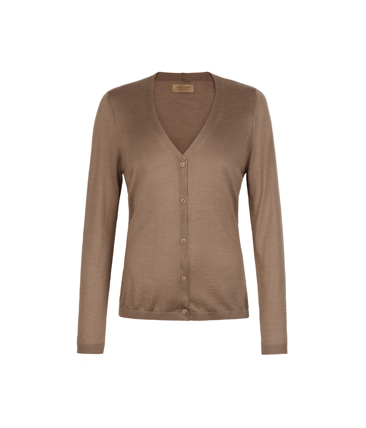 Fold Cashmere and Silk V-Neck Cardigan in MELANGE WHEAT, view 5