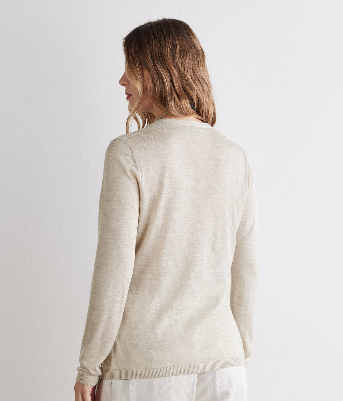 Fold Cashmere and Silk V-Neck Cardigan in Stone, view 3