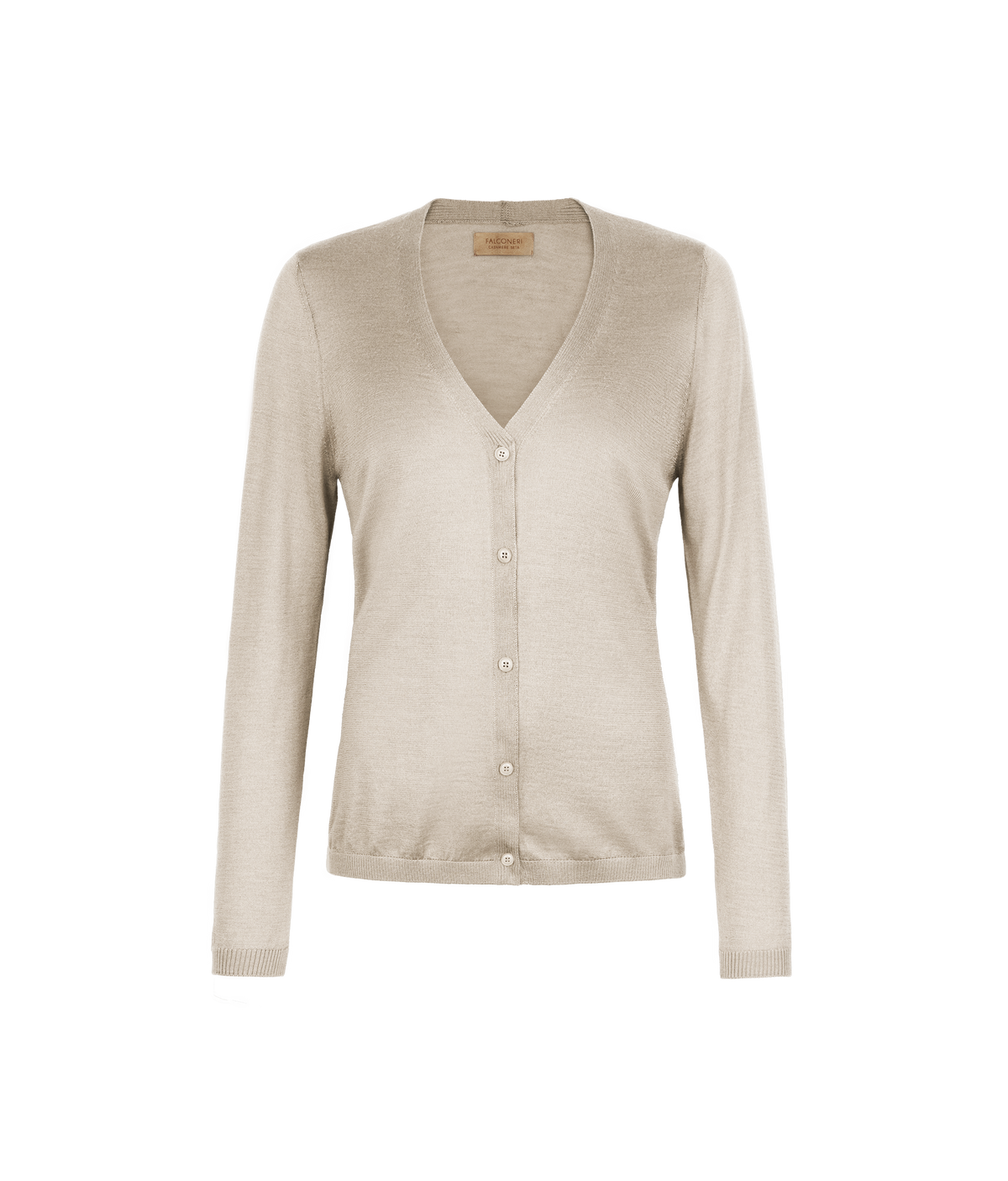 Fold Cashmere and Silk V-Neck Cardigan in Stone, view 5