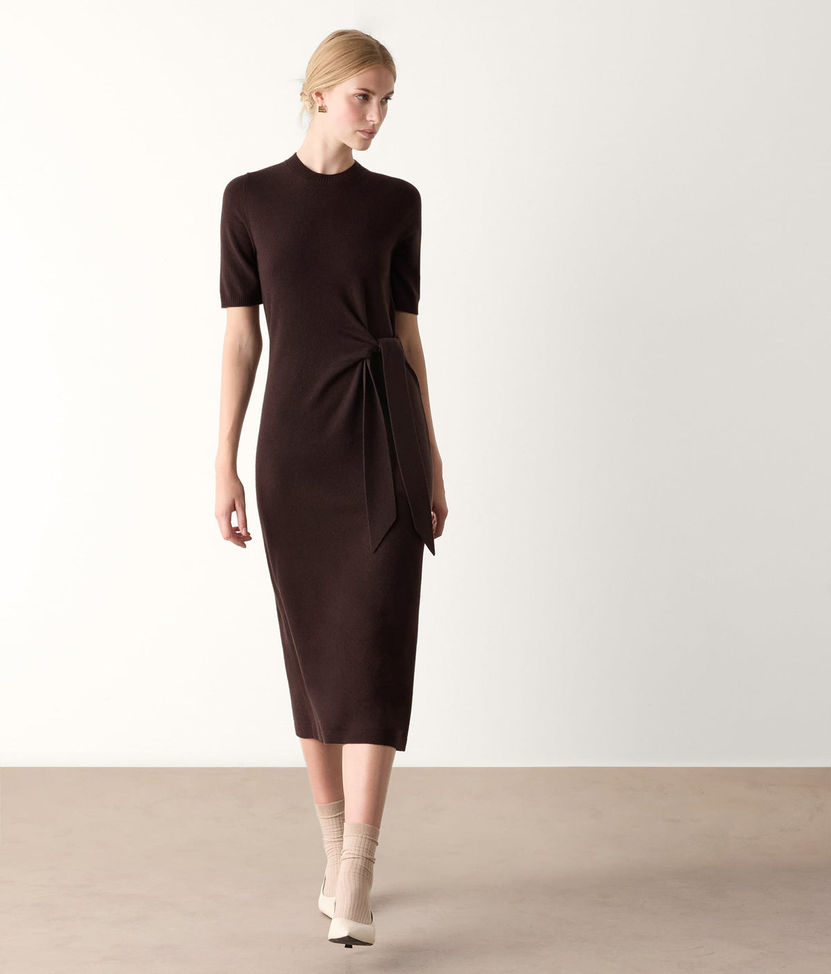 Line Cashmere Knot Dress in WOOD MELANGE, primary view