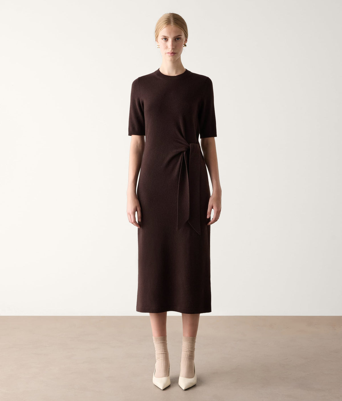 Line Cashmere Knot Dress in WOOD MELANGE, view 2